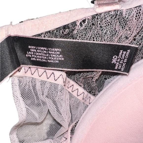 {EUC Victoria's Secret Push Up Chemise Bustier Baby Pink Mesh Black Lace 36D} - Picture 4 of 7